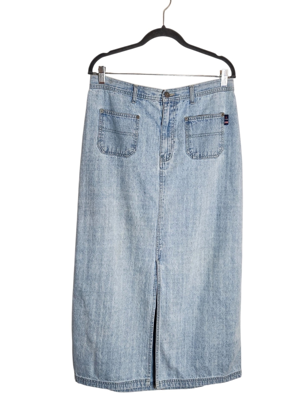 Bill Blass Vintage Light Wash Denim Maxi Skirt with Front Slit Size 14 Flaw